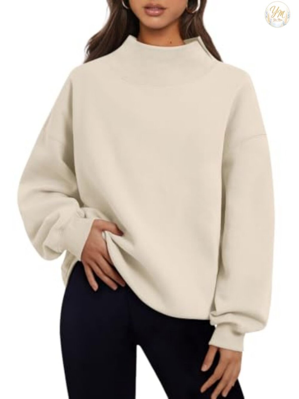 Mock Neck Oversized Pullover Sweatshirt Fleece Lined Casual Fall